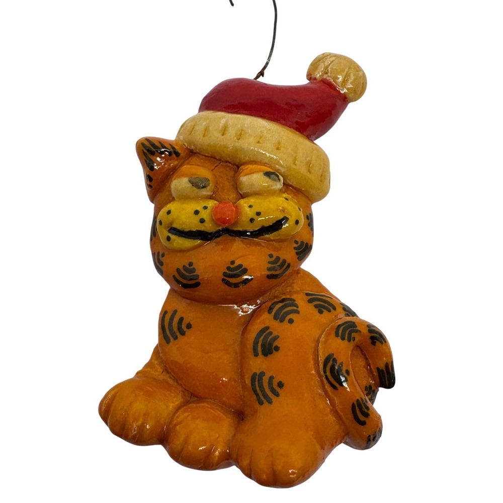 Vintage 1982‎ Garfield Cat Christmas Ornament Santa Hat Signed Jean 82 Retro 3"
